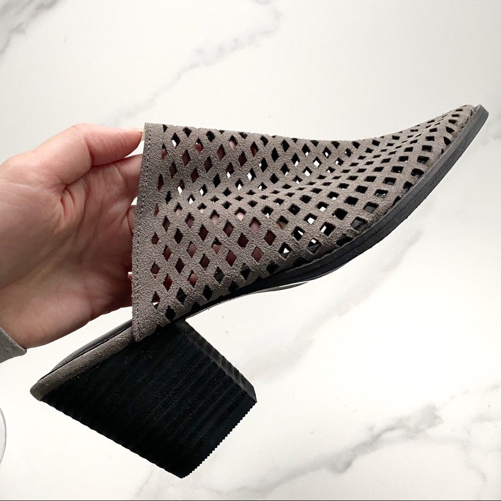 Brand new Laser cut suede mules